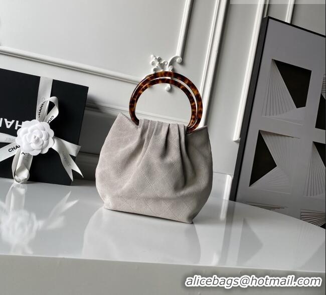 Best Price Chanel Suede & Turtoise-Shell Effect Top Handle Small Hobo Bag AS6022 Grey 2026