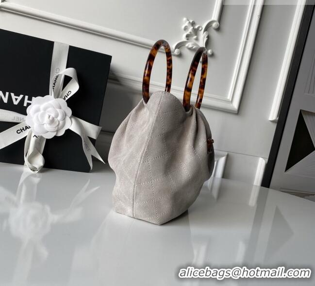 Best Price Chanel Suede & Turtoise-Shell Effect Top Handle Small Hobo Bag AS6022 Grey 2026