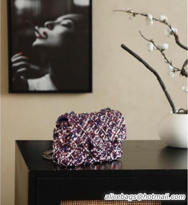 Best Quality Chanel Sequins Classic Small Flap Handbag A01113 Purple 2026