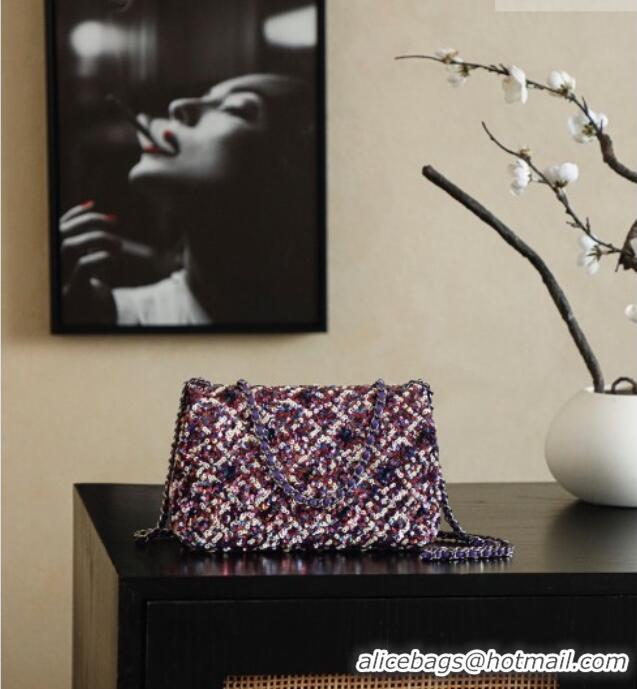 Best Quality Chanel Sequins Classic Small Flap Handbag A01113 Purple 2026