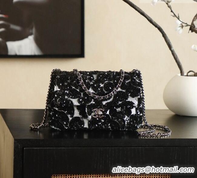 Well Crafted Chanel Sequins Classic Small Flap Handbag A01113 Black/Silver 2026