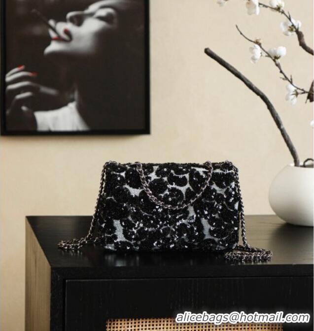 Well Crafted Chanel Sequins Classic Small Flap Handbag A01113 Black/Silver 2026