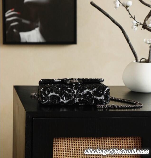 Well Crafted Chanel Sequins Classic Small Flap Handbag A01113 Black/Silver 2026