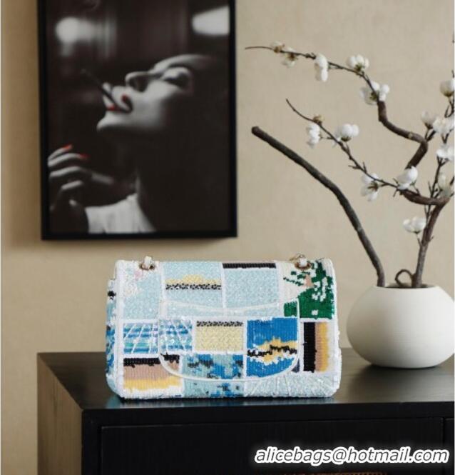 Big Discount Chanel Sequins Classic Medium Flap Handbag A01112 Blue 2026