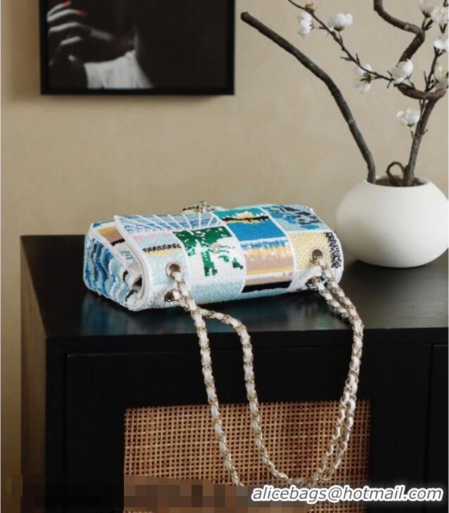 Big Discount Chanel Sequins Classic Medium Flap Handbag A01112 Blue 2026