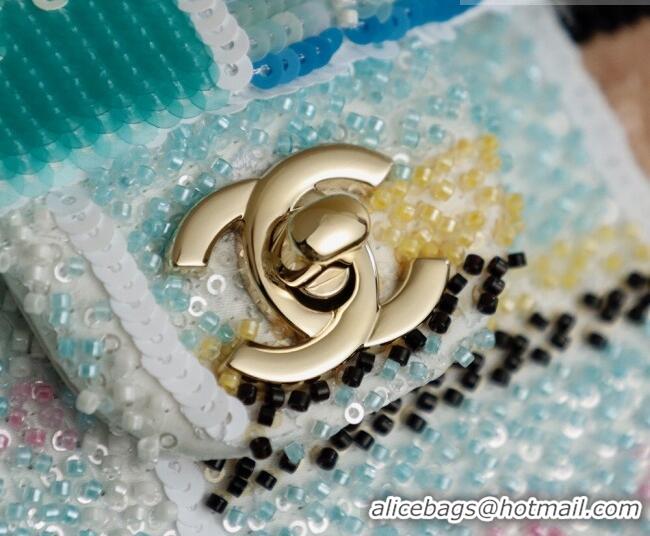 Big Discount Chanel Sequins Classic Medium Flap Handbag A01112 Blue 2026