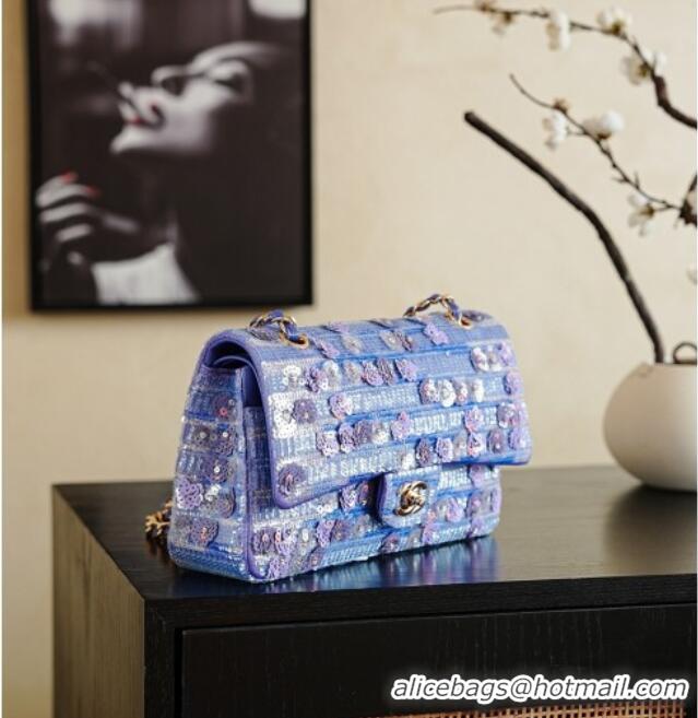 Top Quality Chanel Sequins & Beads Classic 11.12 Flap Handbag with Bloom A01112 Purple 2026