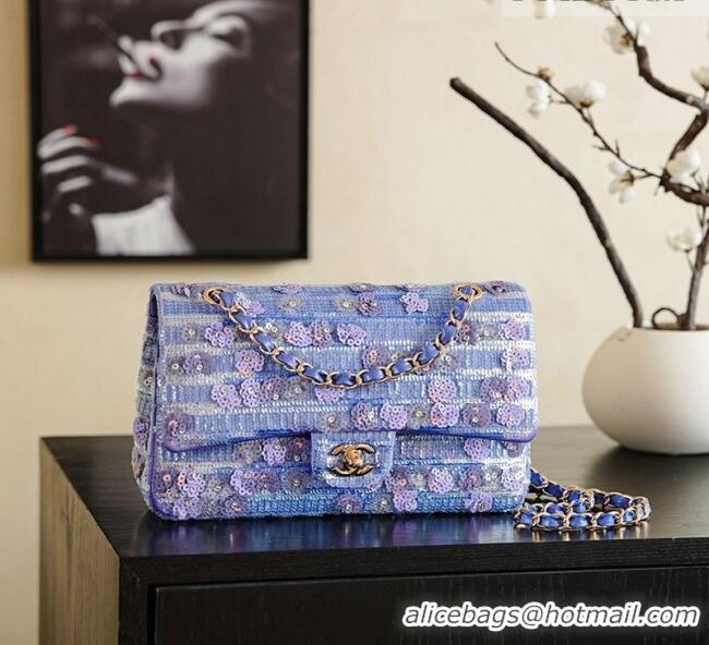 Top Quality Chanel Sequins & Beads Classic 11.12 Flap Handbag with Bloom A01112 Purple 2026