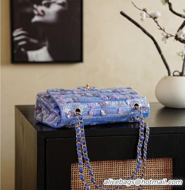 Top Quality Chanel Sequins & Beads Classic 11.12 Flap Handbag with Bloom A01112 Purple 2026