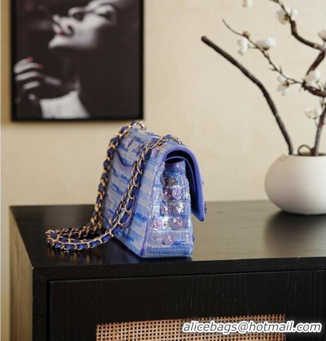 Top Quality Chanel Sequins & Beads Classic 11.12 Flap Handbag with Bloom A01112 Purple 2026