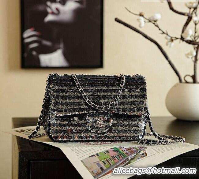 Top Grade Chanel Sequins & Camellia Bloom Classic Flap Bag CH020302 Black 2026