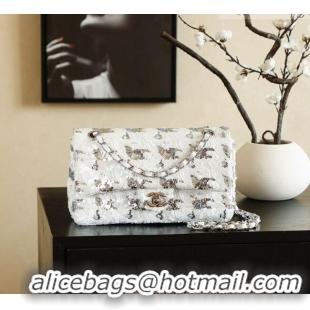 Top Grade Chanel Sequins Classic 11.12 Flap Handbag A01112 White/Silver 2026
