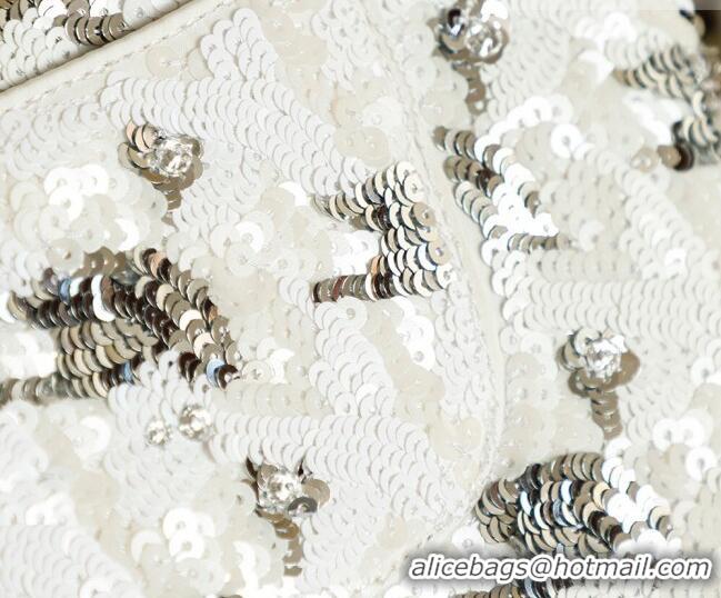 Top Grade Chanel Sequins Classic 11.12 Flap Handbag A01112 White/Silver 2026