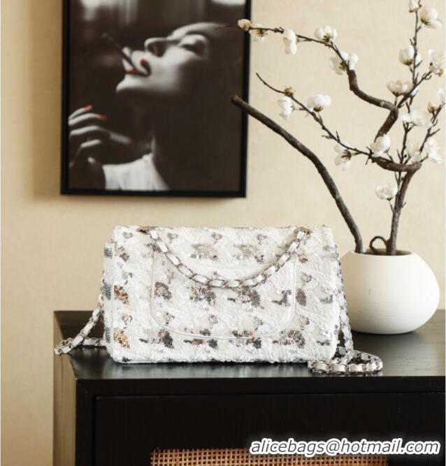 Top Grade Chanel Sequins Classic 11.12 Flap Handbag A01112 White/Silver 2026