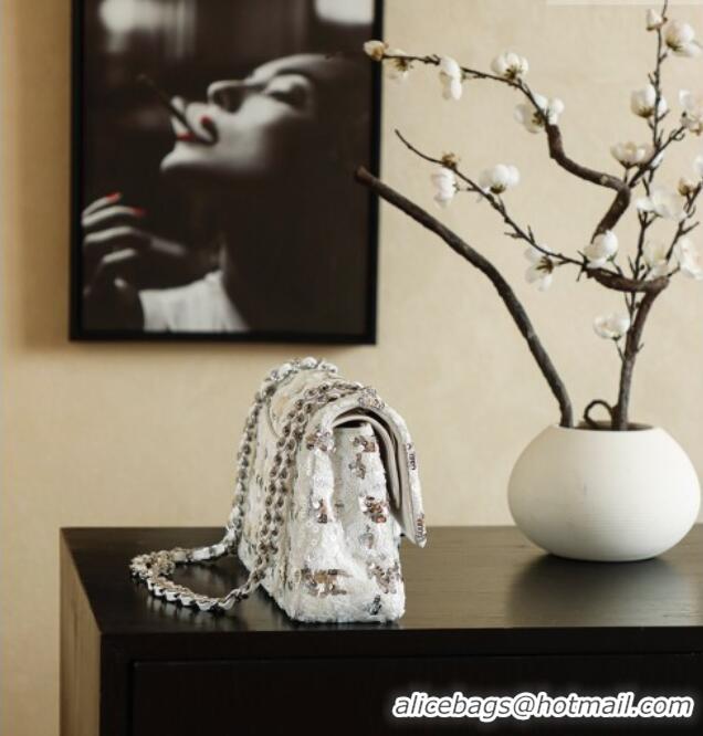 Top Grade Chanel Sequins Classic 11.12 Flap Handbag A01112 White/Silver 2026