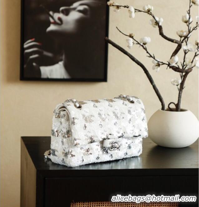 Top Grade Chanel Sequins Classic 11.12 Flap Handbag A01112 White/Silver 2026