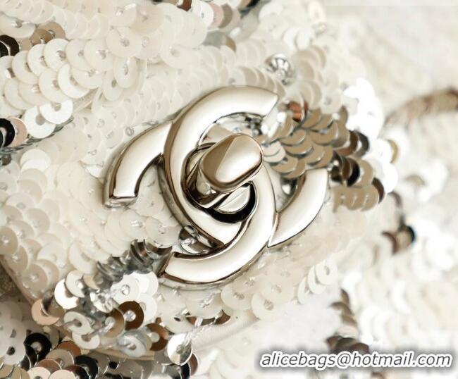 Top Grade Chanel Sequins Classic 11.12 Flap Handbag A01112 White/Silver 2026