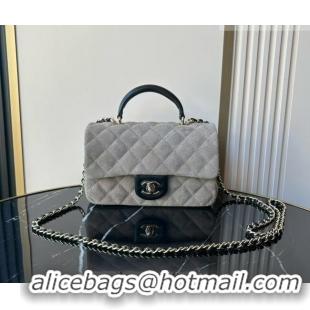 Good Product Chanel Suede & Calfskin Leather Mini Classic Flap Handbag With Top Handle AS2431 Grey 2026