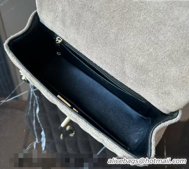 Good Product Chanel Suede & Calfskin Leather Mini Classic Flap Handbag With Top Handle AS2431 Grey 2026