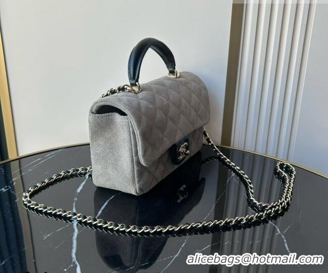 Good Product Chanel Suede & Calfskin Leather Mini Classic Flap Handbag With Top Handle AS2431 Grey 2026