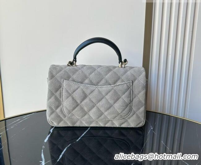 Good Product Chanel Suede & Calfskin Leather Mini Classic Flap Handbag With Top Handle AS2431 Grey 2026