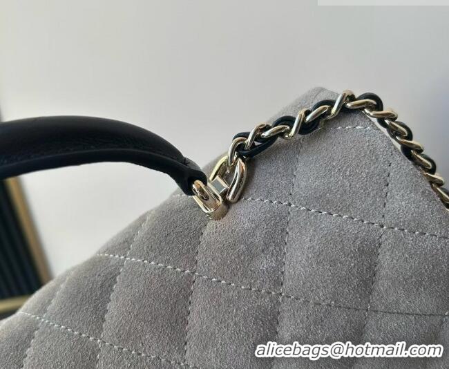 Good Product Chanel Suede & Calfskin Leather Mini Classic Flap Handbag With Top Handle AS2431 Grey 2026