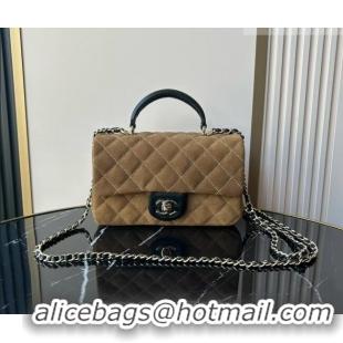 Trendy Design Chanel Suede & Calfskin Leather Mini Classic Flap Handbag With Top Handle AS2431 Brown 2026