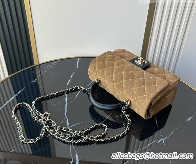 Trendy Design Chanel Suede & Calfskin Leather Mini Classic Flap Handbag With Top Handle AS2431 Brown 2026