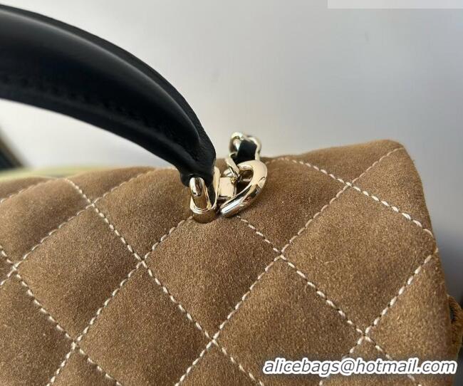 Trendy Design Chanel Suede & Calfskin Leather Mini Classic Flap Handbag With Top Handle AS2431 Brown 2026