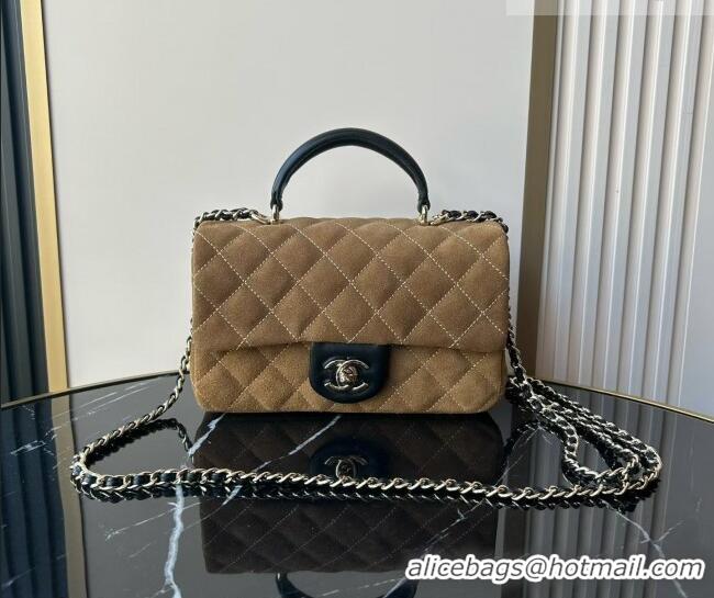 Trendy Design Chanel Suede & Calfskin Leather Mini Classic Flap Handbag With Top Handle AS2431 Brown 2026