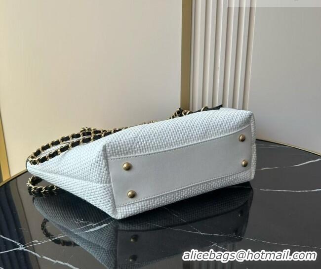 Discount Design Chanel Braided Straw Small Shopping Tote Bag AS6015 White 2026