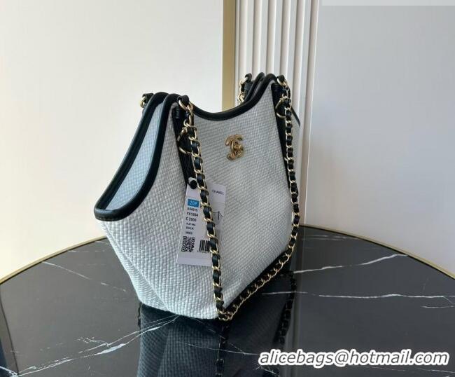 Discount Design Chanel Braided Straw Small Shopping Tote Bag AS6015 White 2026