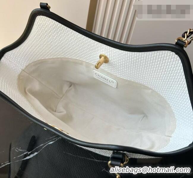 Discount Design Chanel Braided Straw Small Shopping Tote Bag AS6015 White 2026
