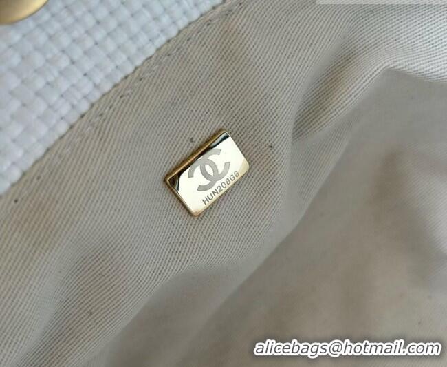 Discount Design Chanel Braided Straw Small Shopping Tote Bag AS6015 White 2026