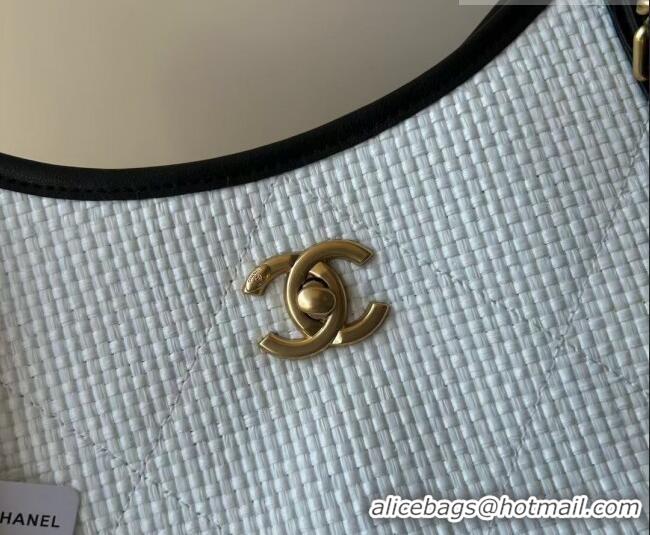 Discount Design Chanel Braided Straw Small Shopping Tote Bag AS6015 White 2026