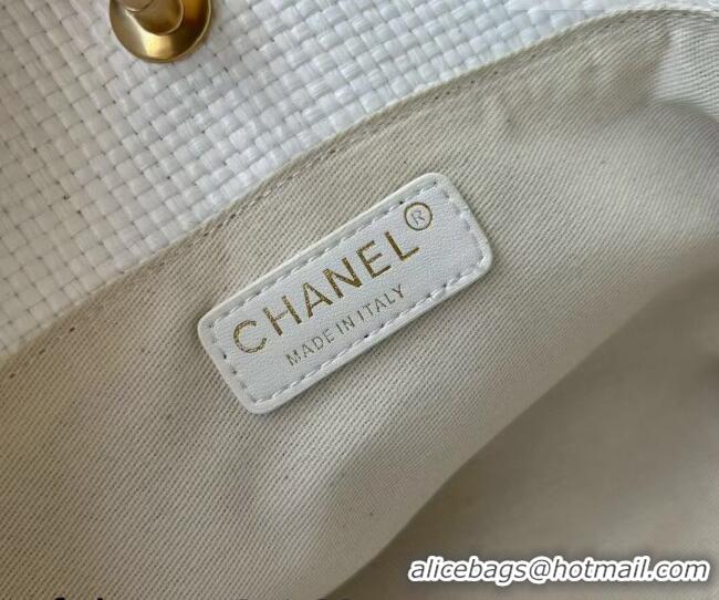 Discount Design Chanel Braided Straw Small Shopping Tote Bag AS6015 White 2026