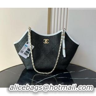 Luxury Discount Chanel Braided Straw Small Shopping Tote Bag AS6015 Black 2026
