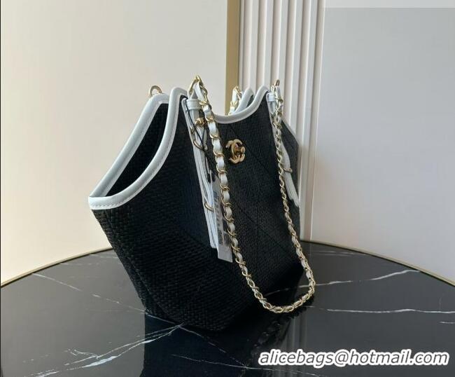 Luxury Discount Chanel Braided Straw Small Shopping Tote Bag AS6015 Black 2026