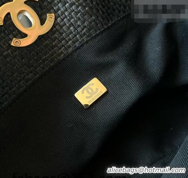 Luxury Discount Chanel Braided Straw Small Shopping Tote Bag AS6015 Black 2026