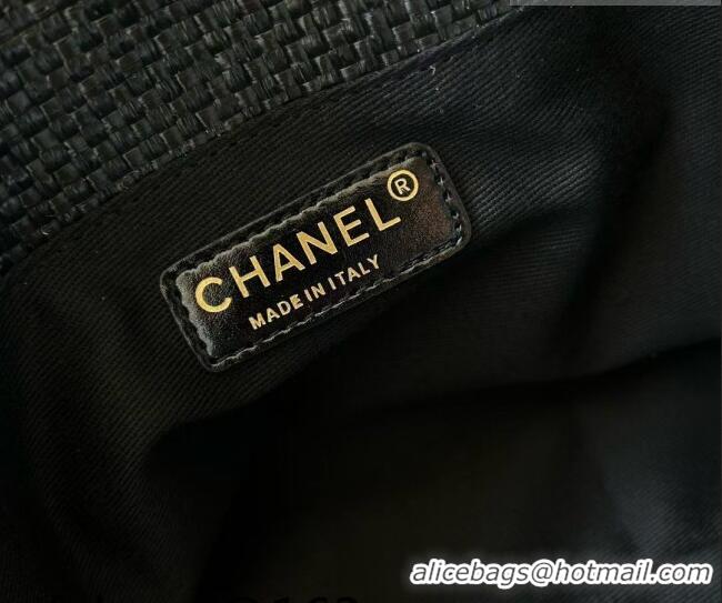 Luxury Discount Chanel Braided Straw Small Shopping Tote Bag AS6015 Black 2026