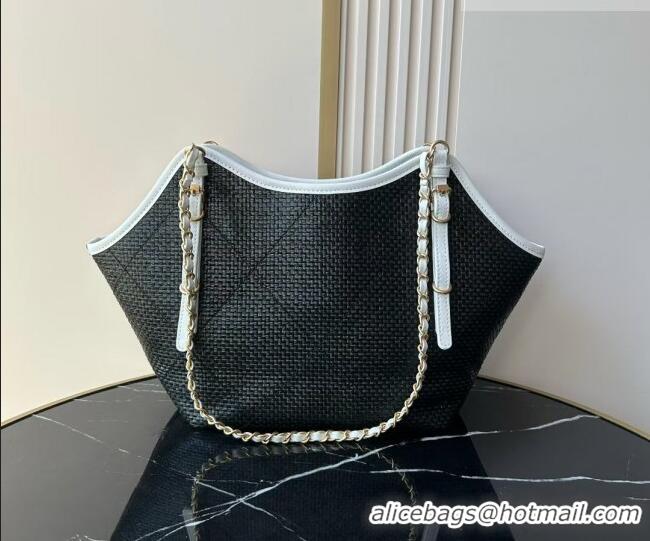 Luxury Discount Chanel Braided Straw Small Shopping Tote Bag AS6015 Black 2026