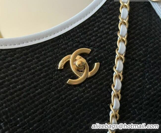 Luxury Discount Chanel Braided Straw Small Shopping Tote Bag AS6015 Black 2026