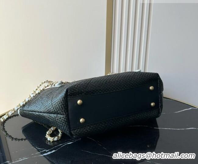 Luxury Discount Chanel Braided Straw Small Shopping Tote Bag AS6015 Black 2026