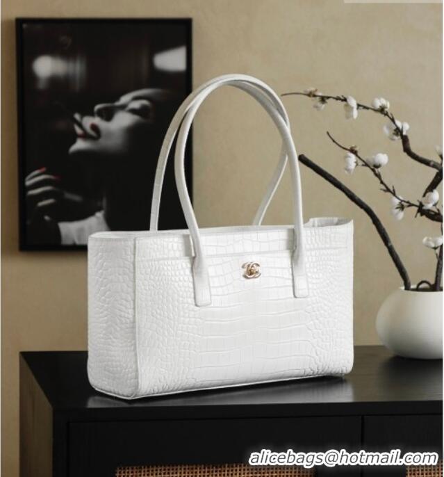 Free Shipping Chanel Medium Shopping Tote Bag in Crocodile Embossed Calfskin Leather AS2157 White 2026