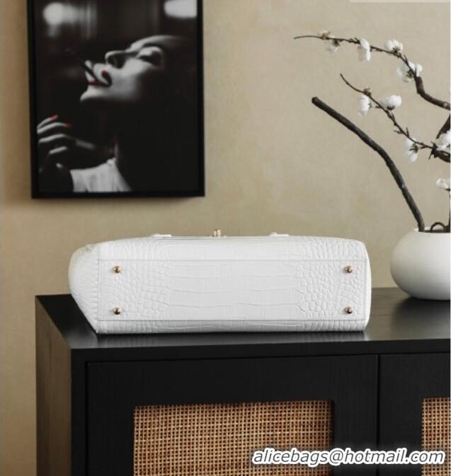 Free Shipping Chanel Medium Shopping Tote Bag in Crocodile Embossed Calfskin Leather AS2157 White 2026