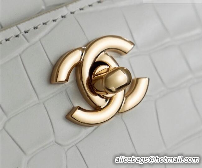 Free Shipping Chanel Medium Shopping Tote Bag in Crocodile Embossed Calfskin Leather AS2157 White 2026
