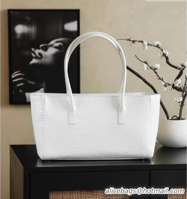 Free Shipping Chanel Medium Shopping Tote Bag in Crocodile Embossed Calfskin Leather AS2157 White 2026