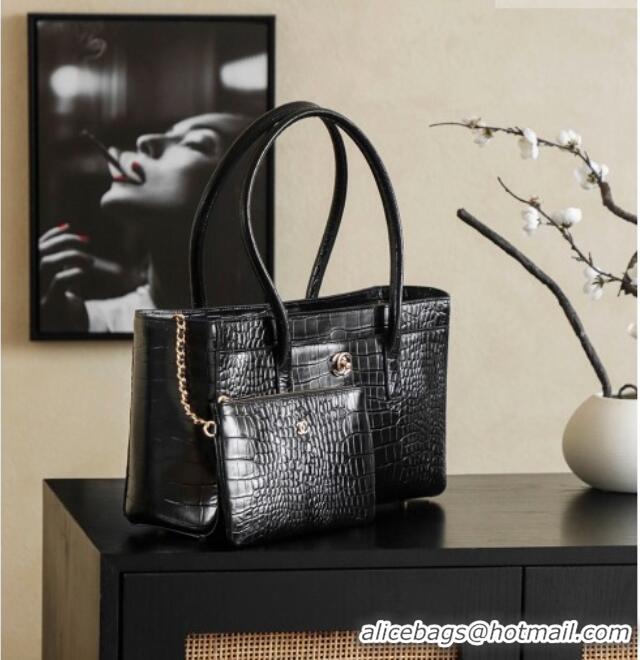 Top Quality Chanel Medium Shopping Tote Bag in Crocodile Embossed Calfskin Leather AS2157 Black 2026