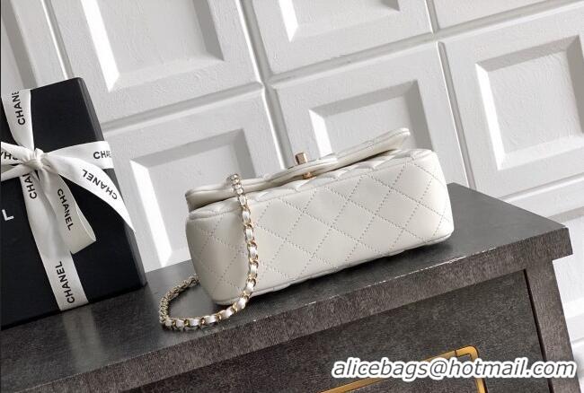 Low Price Chanel Lambskin Leather Mini Classic Flap Handbag With Top Handle and Bow Charm AS2431 White 2026