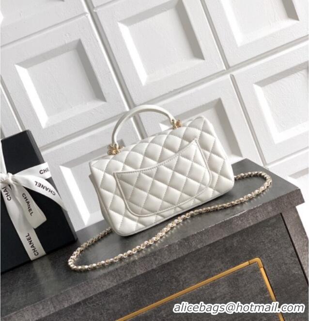 Low Price Chanel Lambskin Leather Mini Classic Flap Handbag With Top Handle and Bow Charm AS2431 White 2026